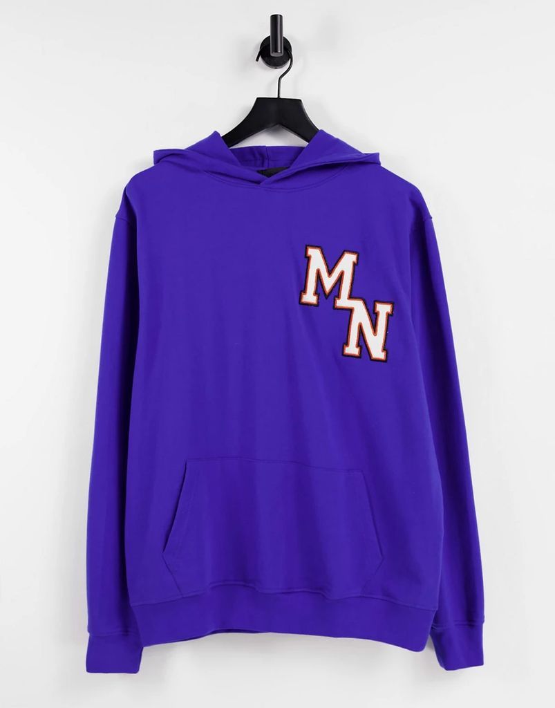 hoodie in blue with collegiate embroidery