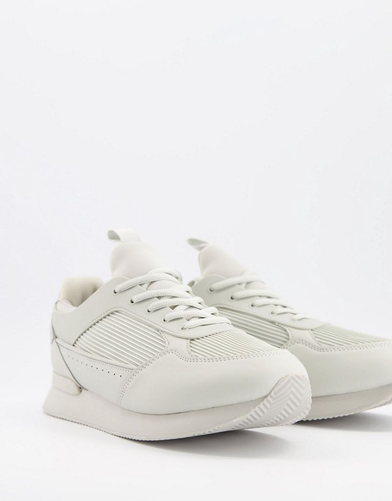trainers in tonal light grey with ribbed panel