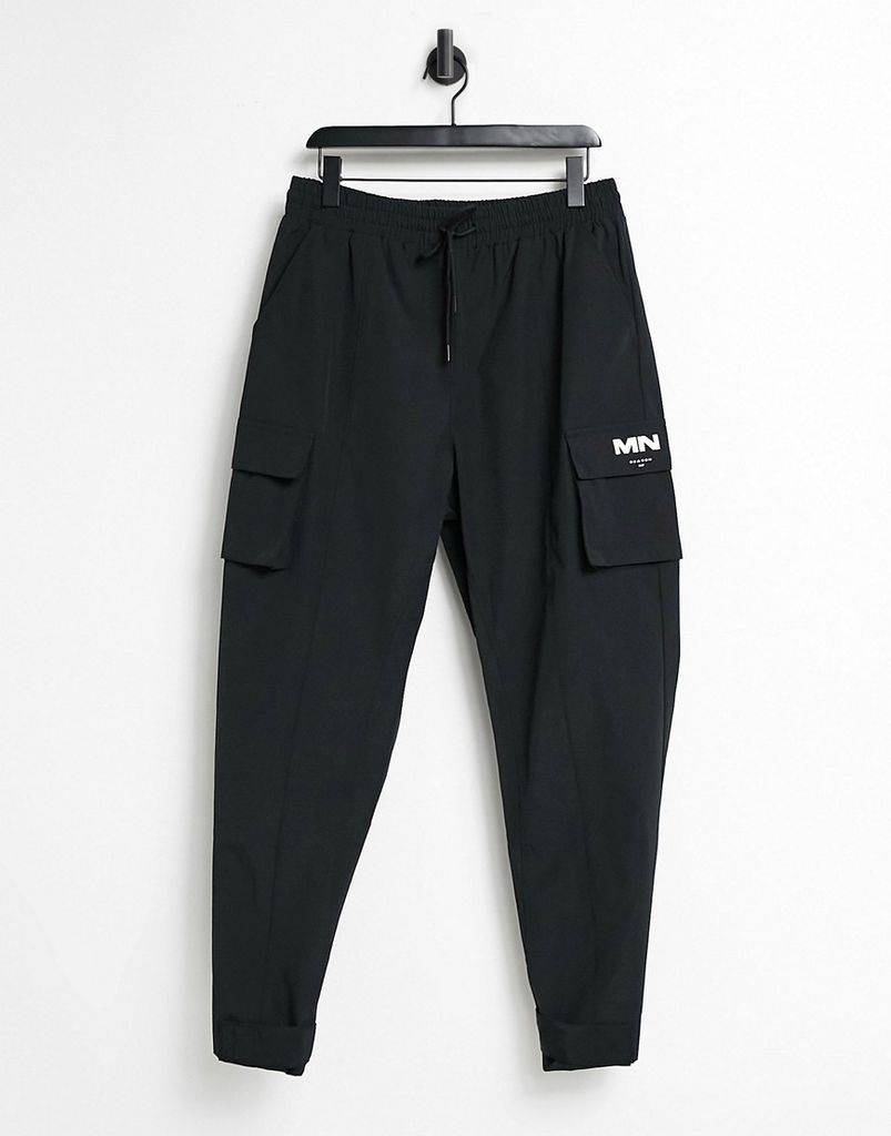 crinkle tech tracksuit cargo trousers in black