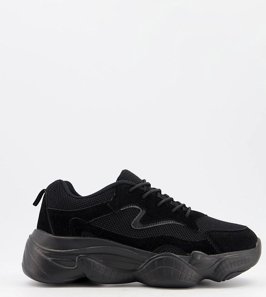 wide fit chunky sole trainers in black