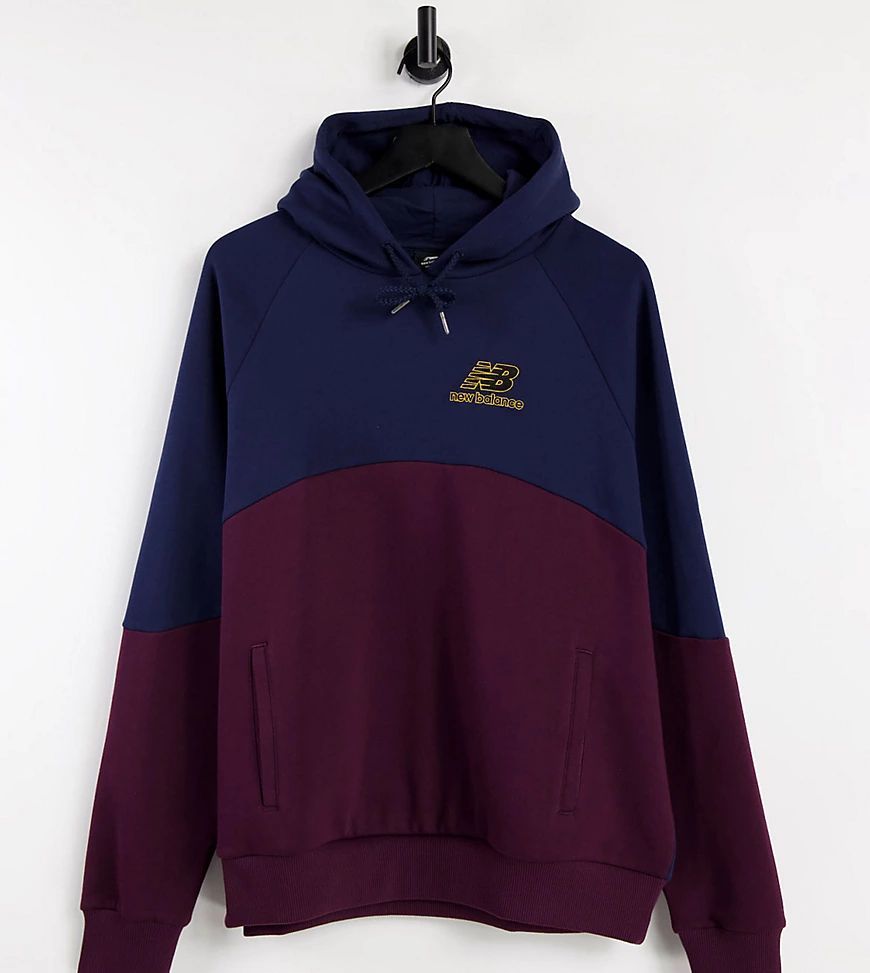 baseball logo hoodie in burgundy and navy - exclusive to ASOS-Red