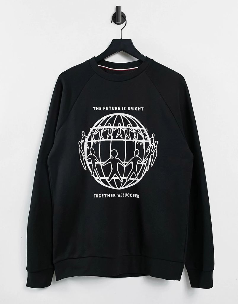 One Planet capsule unisex front print sweatshirt in black