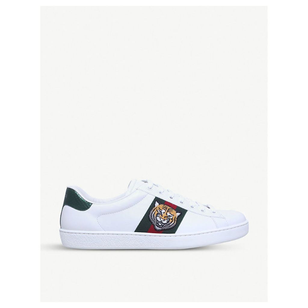 New Ace tiger-embroidered leather trainers