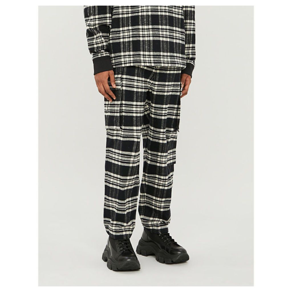 Checked straight relaxed-fit cotton-flannel trousers