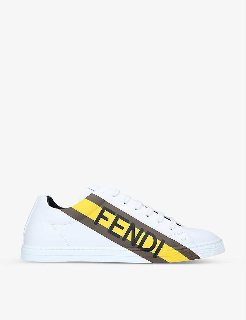 Logo-print leather tennis trainers