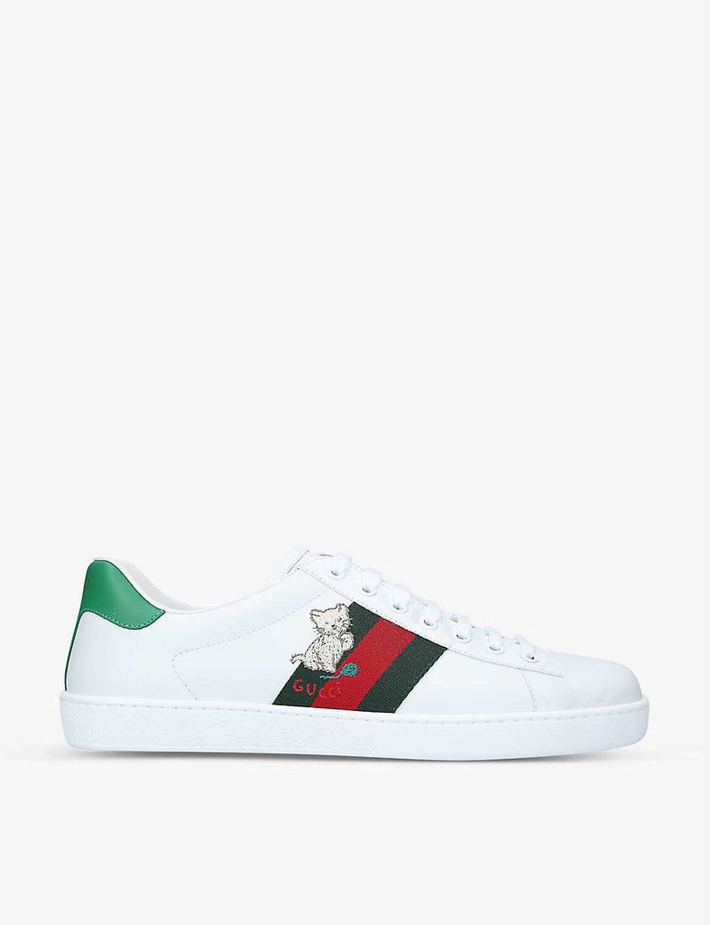 Men's New Ace animal-patch leather low-top trainers