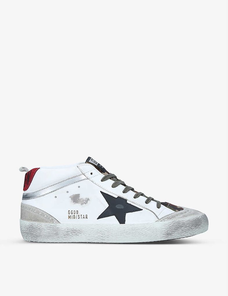 Men's Mid Star camouflage-detail distressed leather trainers