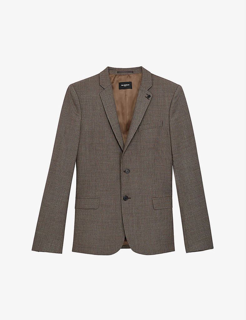 Checked padded-shoulder wool blazer