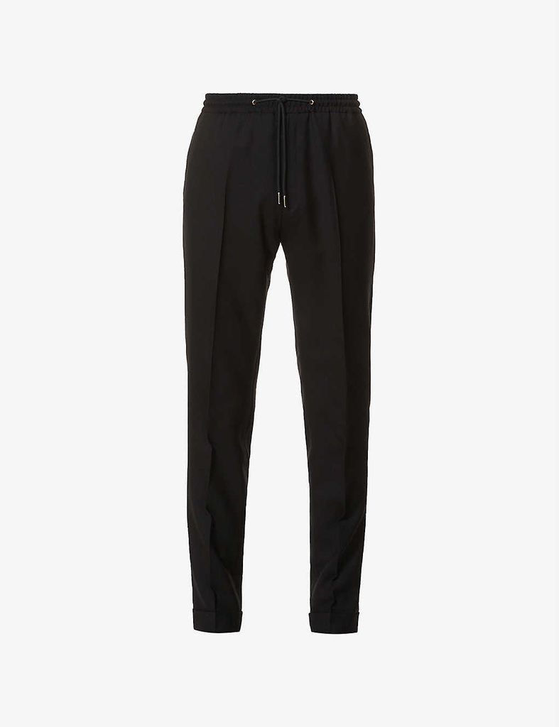 Drawstring-waistband relaxed-fit wool trousers