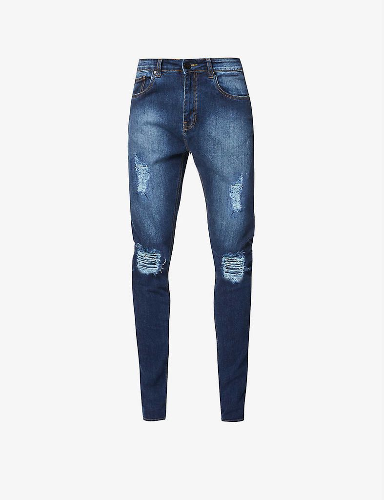 Super Skinny Distress ripped faded jeans