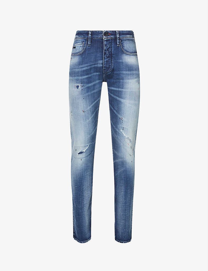 J75 regular-fit distressed paint-splattered jeans