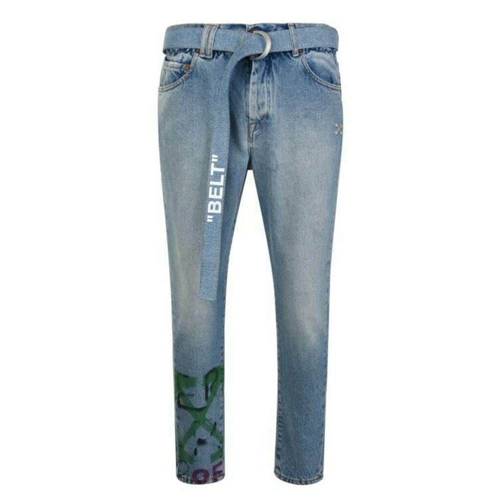 Off White Patterned Jeans