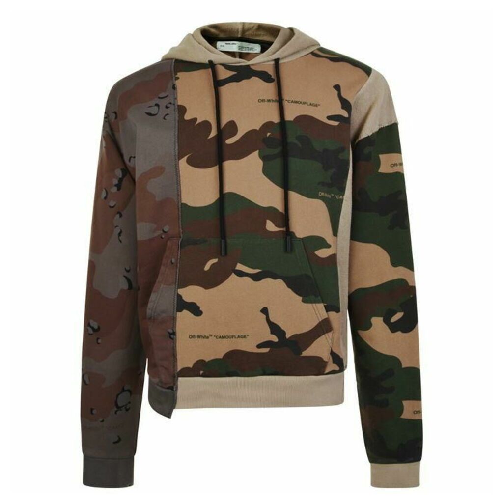 Off White Panelled Camouflage Hooded Sweatshirt