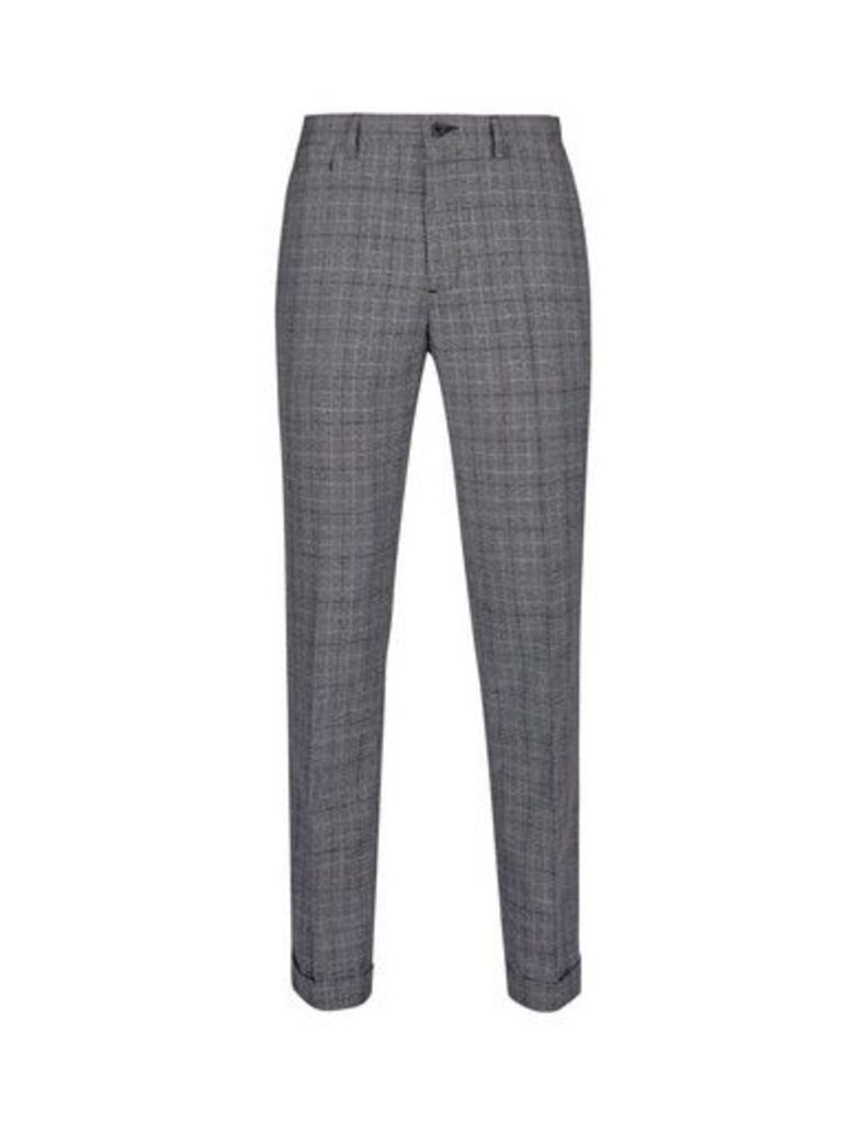 Mens Grey Bold Check Tapered Fit Trousers, Grey