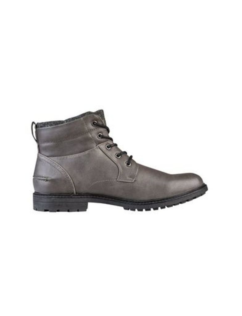 Mens Grey Leather Look Worker Boots, GREY