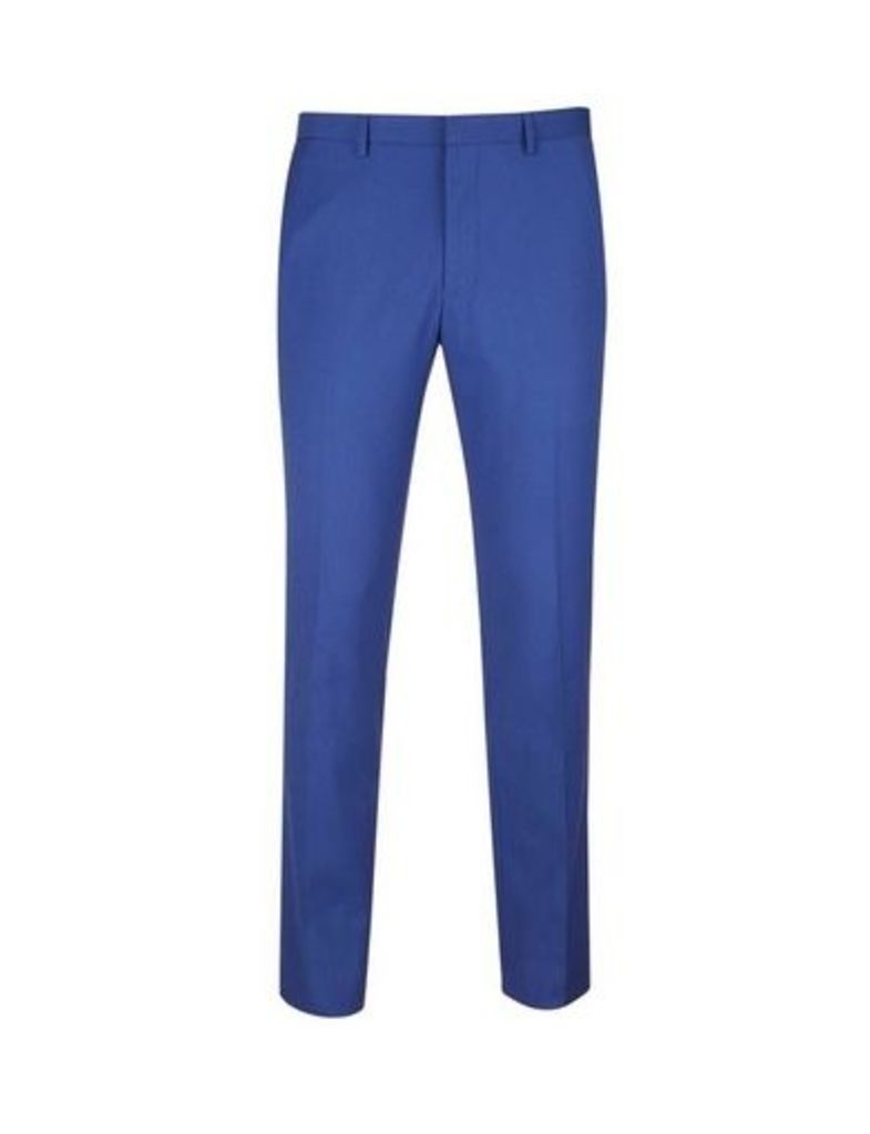 Mens Bright Blue Skinny Fit Trousers With Stretch, Blue