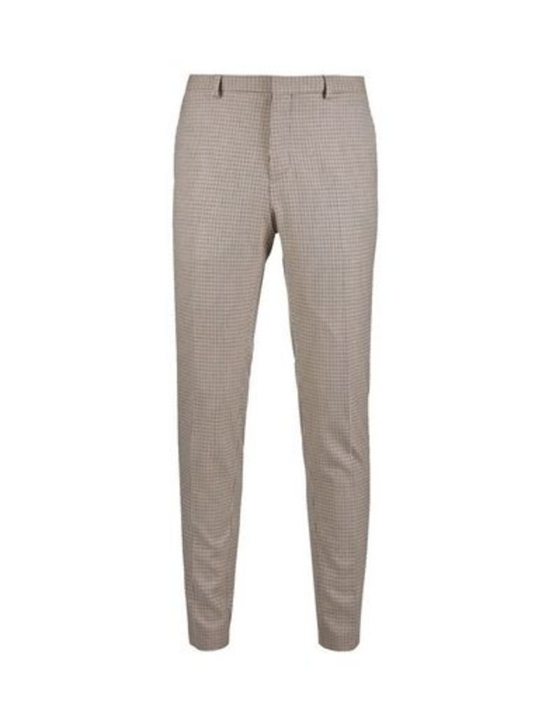 Mens Neutral Dogtooth Super Skinny Fit Trousers, Cream