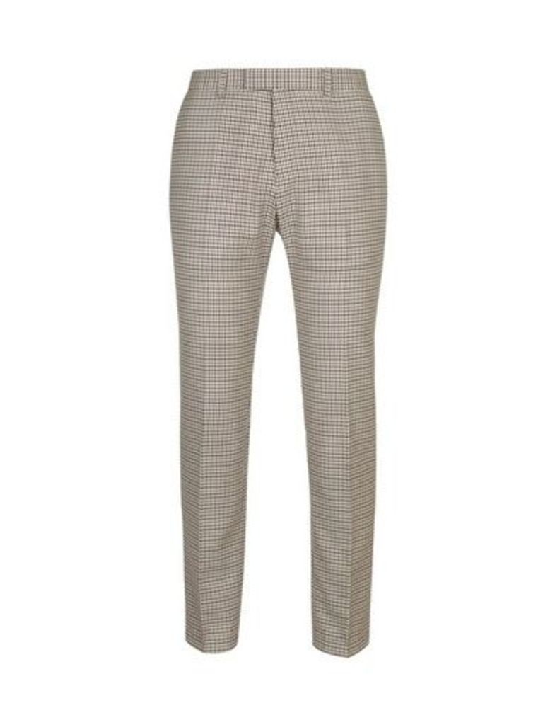 Mens Stone Slim Fit Checked Trousers, STONE