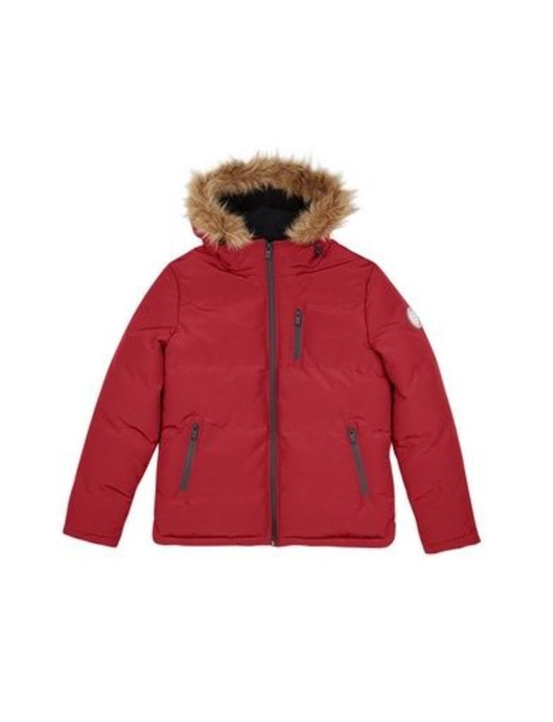 Mens Red Birch Fur Hooded Padded Jacket, RED