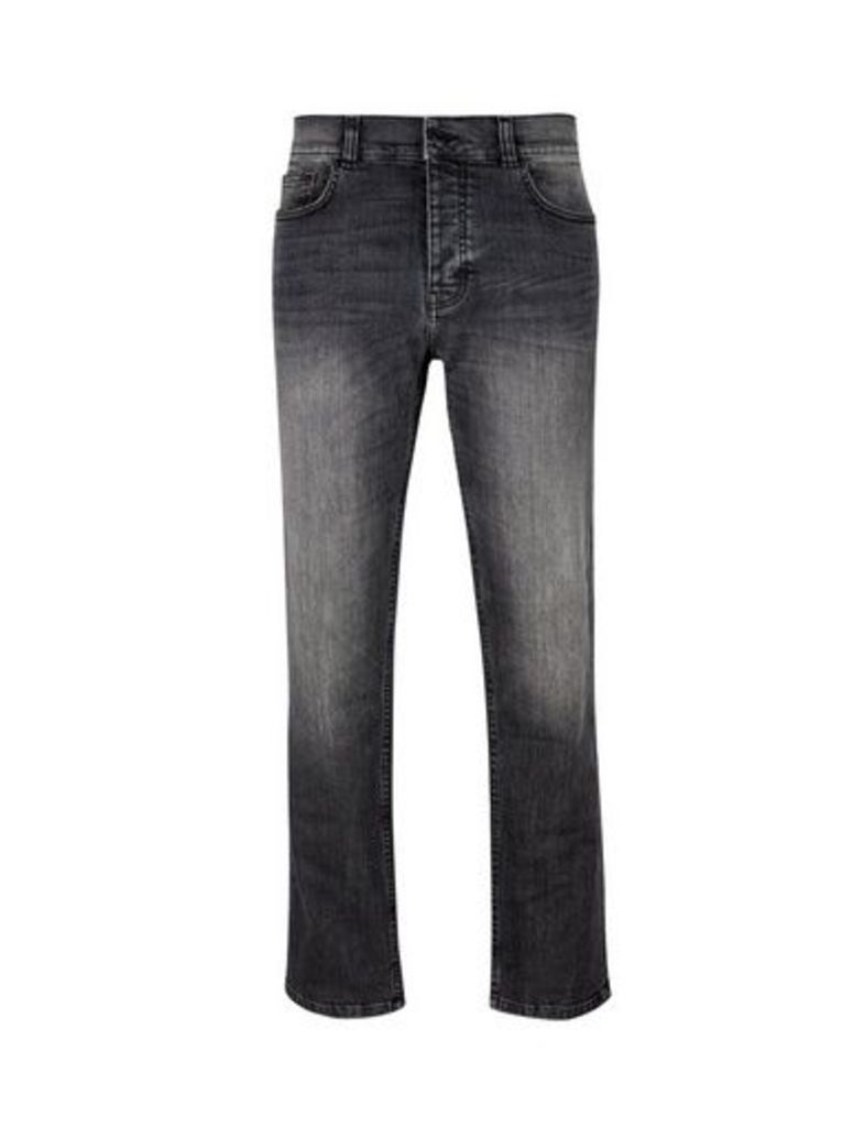 Mens Washed Grey Logan Straight Fit Jeans, Grey