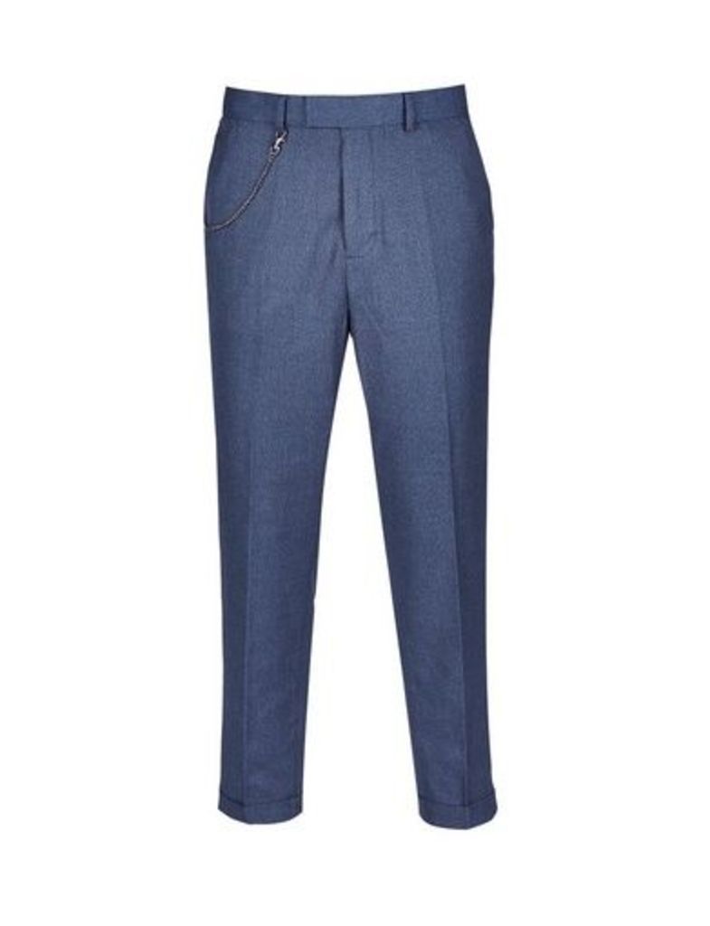 Mens Navy Carrot Fit Textured Trousers, Blue