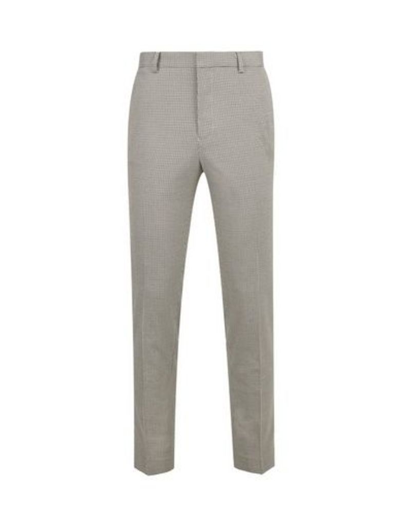 Mens Camel Skinny Fit Puppytooth Check Trousers, CAMEL