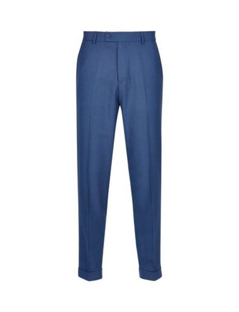 Mens Navy Textured Tapered Trousers, Blue