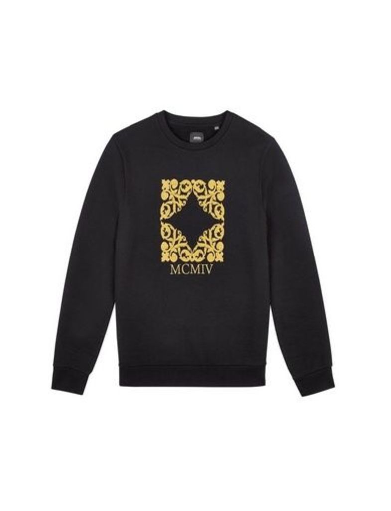 Mens Black Heraldic Embroidered Sweatshirt, Black