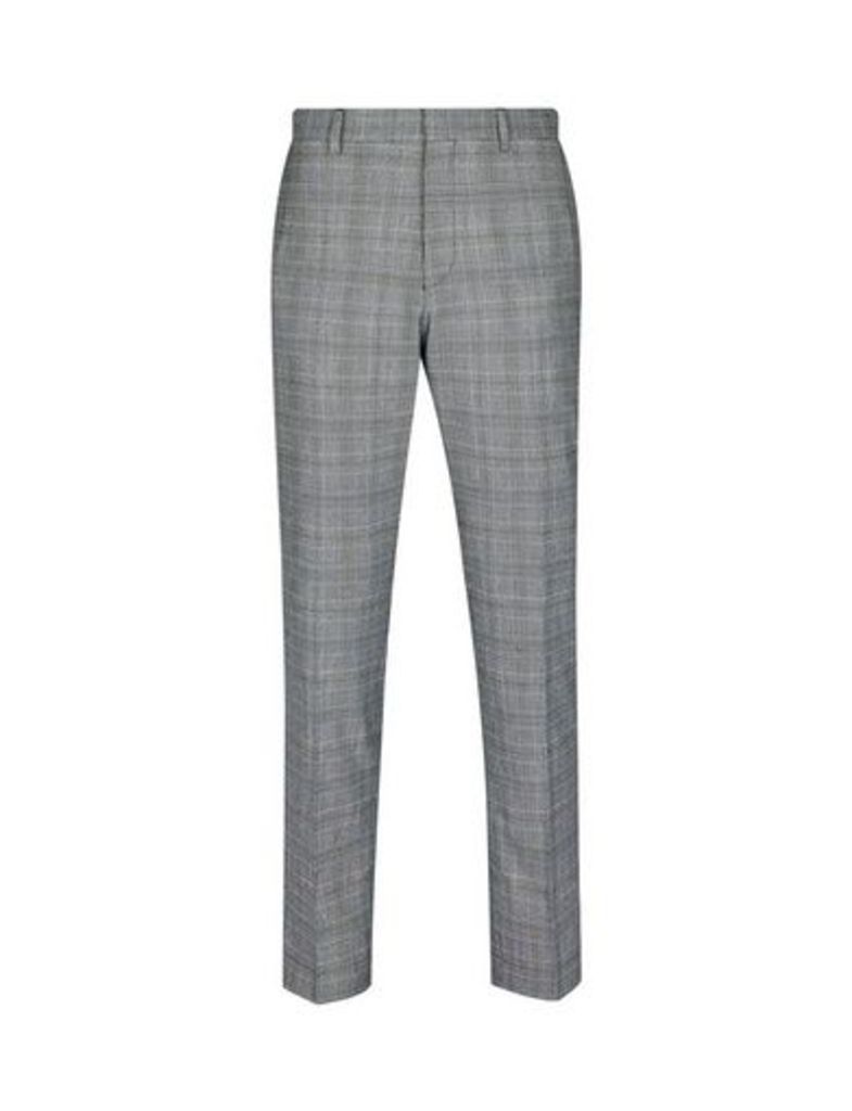 Mens Grey And Neutral Price Of Wales Slim Fit Check Suit Trousers, GREY