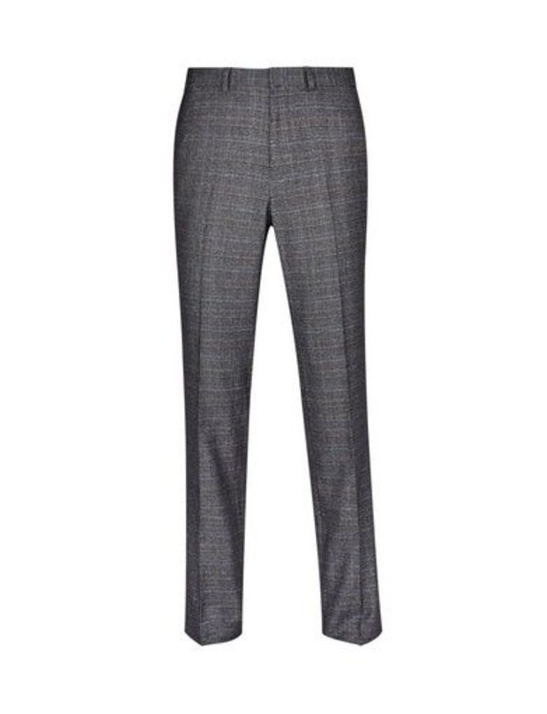 Mens Grey And Blue Tailored Fit Check Suit Trousers, GREY