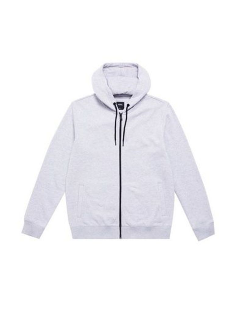 Mens Grey Marl Zip Through Hoodie, Grey