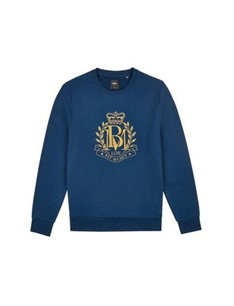 Mens Navy Heraldic Embroidered Sweatshirt, Navy