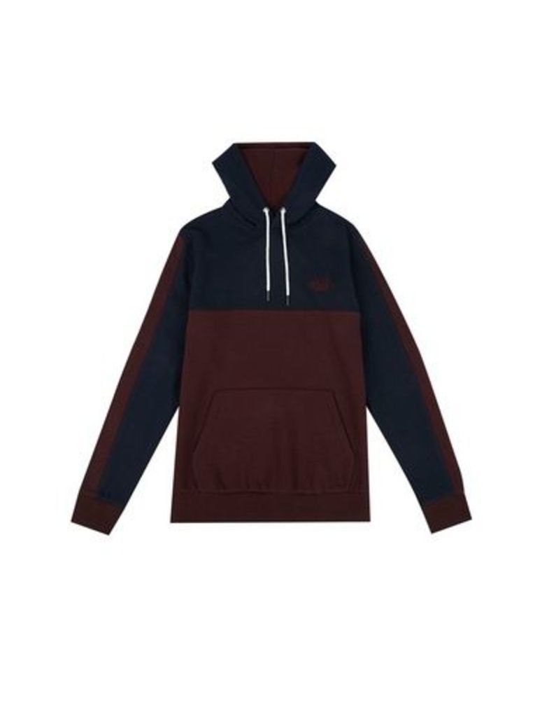 Mens Navy And Burgundy Cut And Sew Overhead Hoodie, Navy