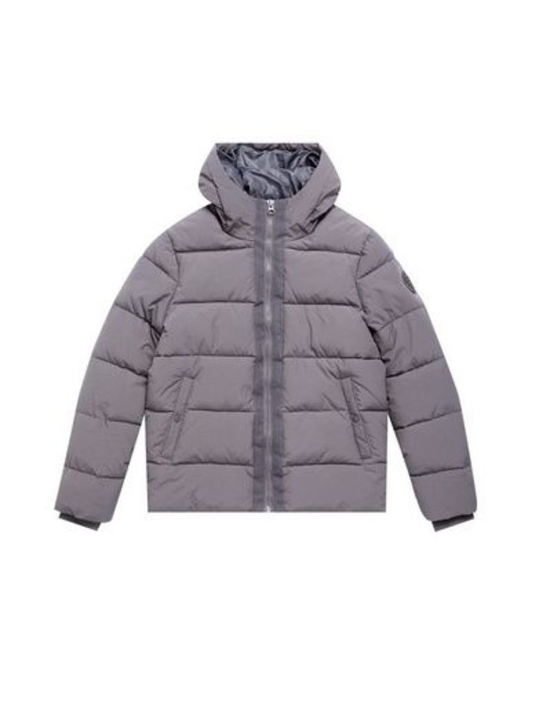 Mens Grey Midweight Hooded Puffer Jacket, Grey