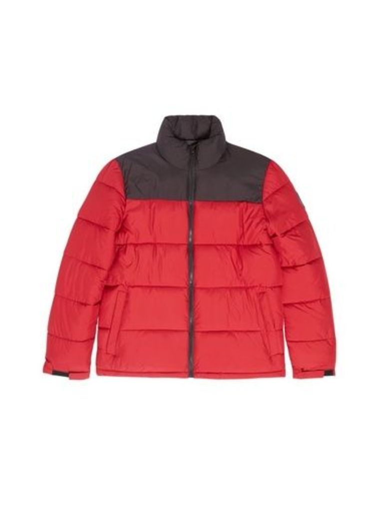 Mens Red Colourblock Puffer Jacket, RED