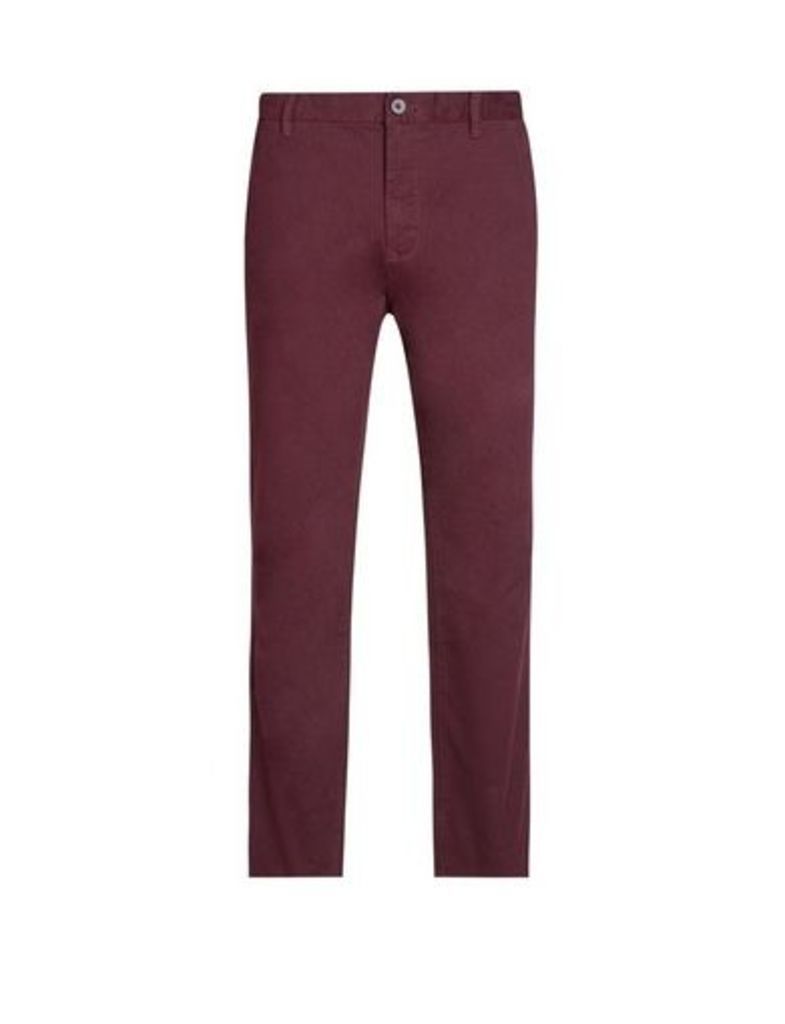Mens Burgundy Straight Fit Stretch Chinos, Red