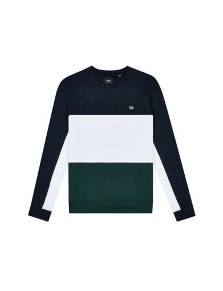 Mens Navy, Green And White Cut And Sew Sweatshirt, Multi