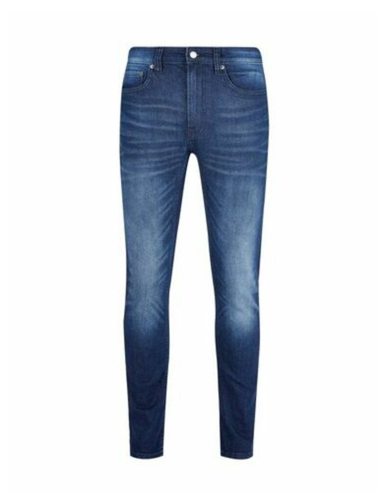 Mens Dark Blue Tyler Skinny Fit Scratch Jeans With Organic Cotton, Blue