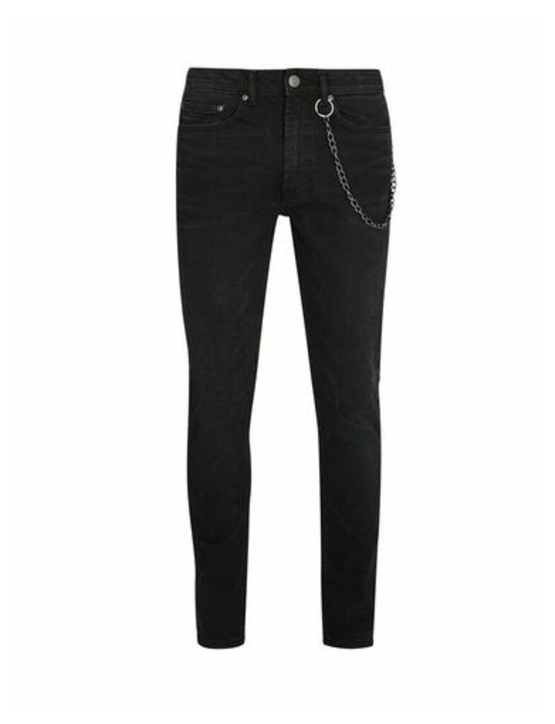 Mens Black Tyler Skinny Fit Jeans With Chain, Black
