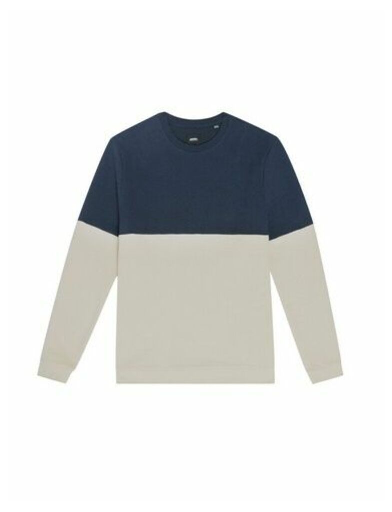 Mens Navy Quilted Cut And Sew Crew Neck Sweatshirt, Blue