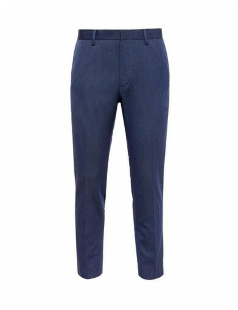 Mens Blue Skinny Textured Trousers, Blue