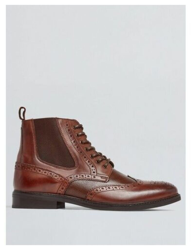 Mens Brown Leather Brogue Boots, Brown