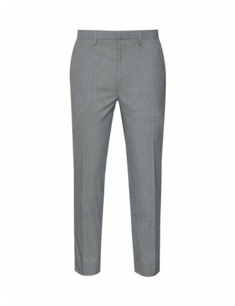Mens Grey Skinny Puppytooth Side Piping Trousers, Grey
