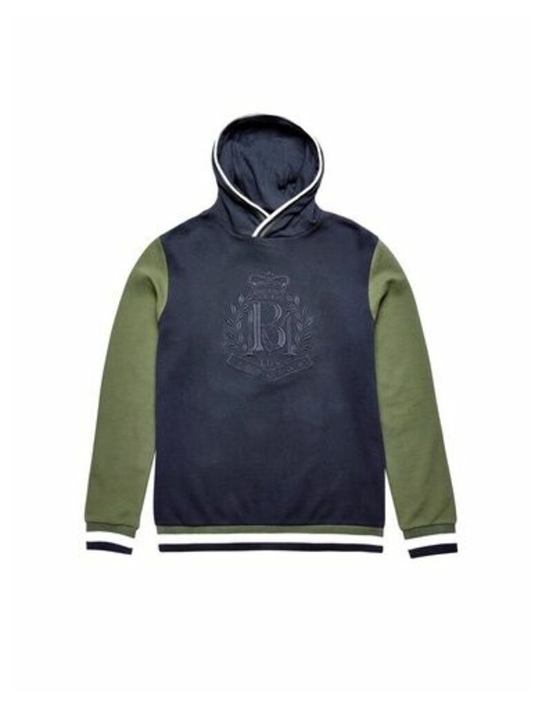 Mens Navy Embroidered Colour Block Hood, NAVY