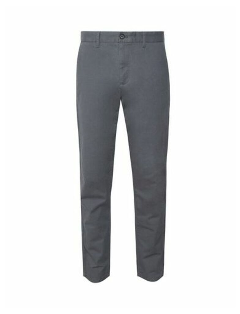 Mens Grey Denim Slim Fit Chinos With Organic Cotton, CHARCOAL