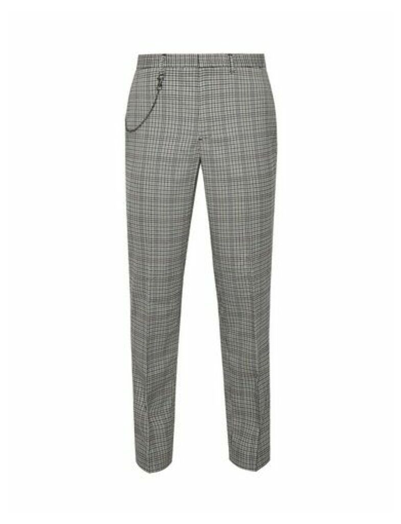 Mens Multi Colour Tapered Fit Check Trousers, Grey