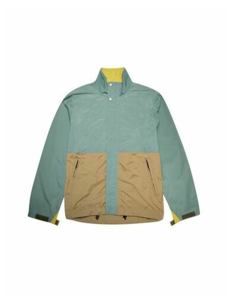 Mens Stone Colour Block Windbreaker Jacket, Mid Green