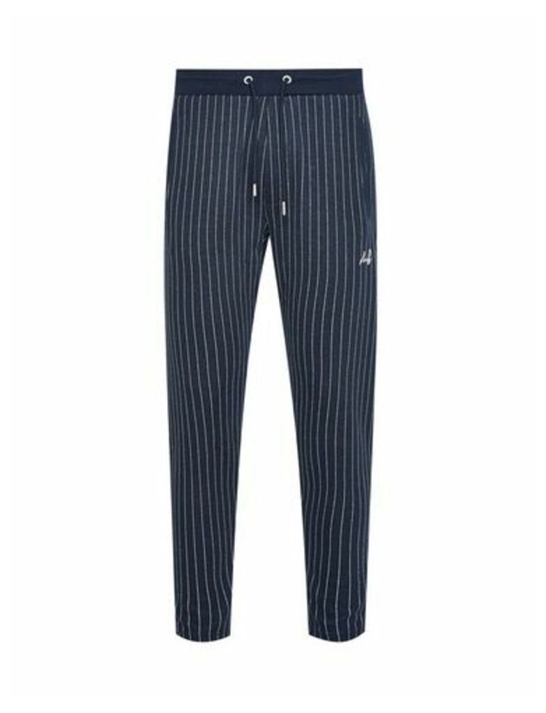 Mens Navy Pinstripe Joggers With Mb Embroidery, Blue