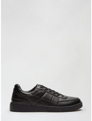 Mens Black Leather Look Trainers, BLACK