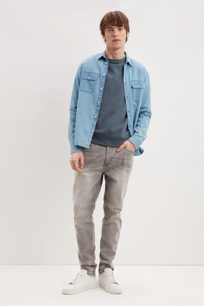 Mens Tapered Clean Grey Jeans